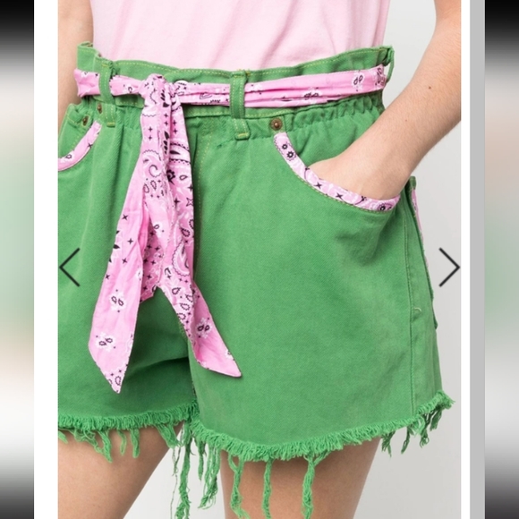 🆕Levi's MC2 Saint Barth Upcycled Green Cut Off Shorts Pink Paisley Belt LOOK!! - Picture 7 of 10